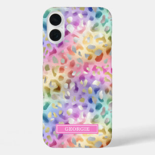 Pastel Iridiscient Luipaardprint Monogram iPhone 16 Plus Hoesje