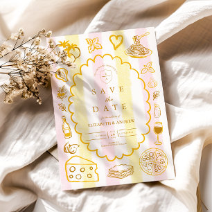 Pastel Italiaanse bruiloft eten thema Save The Date