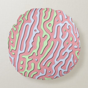 Pastel Kawaii Abstract Kleurrijk Squiggle Design Rond Kussen