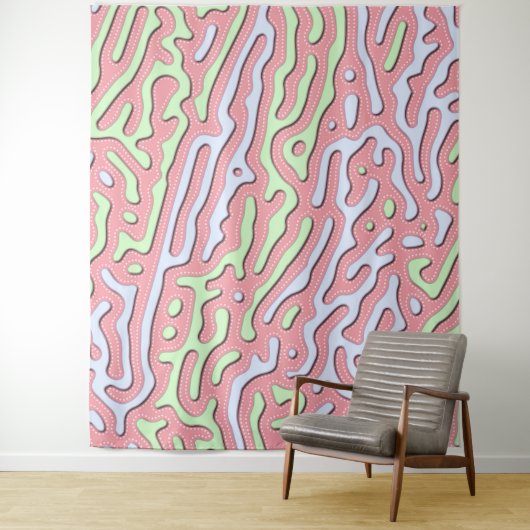 Pastel Kawaii Abstract Kleurrijk Squiggle Design Wandkleed (In situ)