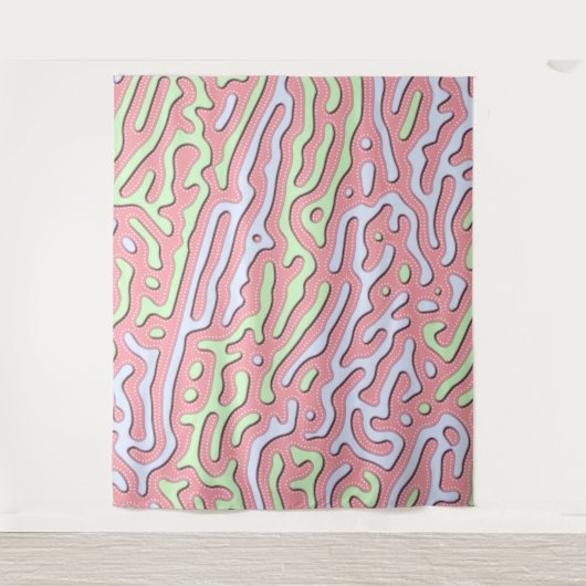 Pastel Kawaii Abstract Kleurrijk Squiggle Design Wandkleed (Voorkant)