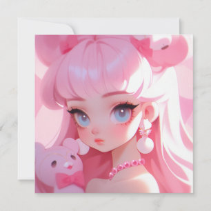 Pastel Kawaii Anime Girl Portret Kaart