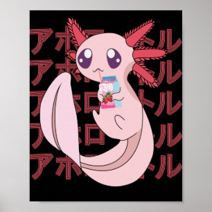 Pastel Kawaii Axolotl Strawberry Milkshake Japans Poster