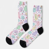 Pastel Kawaii Cats and Spring Flowers Pattern Sokken (Links)