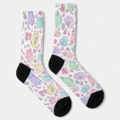 Pastel Kawaii Cats and Spring Flowers Pattern Sokken (Rechts)