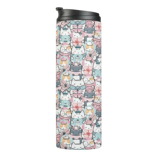 Pastel Kawaii Character Collage Thermosbeker (Geroteerd rechts)