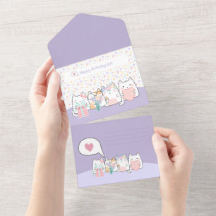 Pastel Kawaii Chat Diables Carte de vœux Doodle 