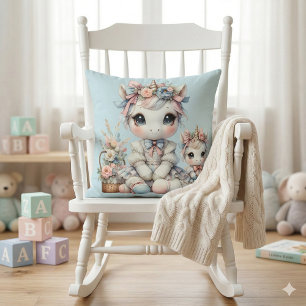 Pastel Kawaii Eenhoorn Moeder Dochter Duo Blauw Kussen