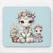 Pastel Kawaii Eenhoorn Moeder Dochter Duo Blauw Muismat (Voorkant)