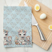 Pastel Kawaii Eenhoorn Moeder Dochter Duo Blauw Theedoek (Quarter Fold)