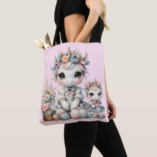 Pastel Kawaii Eenhoorn Moeder Dochter Duo Roze Draagtas
