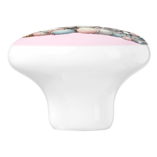 Pastel Kawaii Eenhoorn Moeder Dochter Duo Roze Keramische Knop (Zijkant)