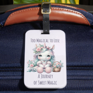 Pastel Kawaii Eenhoorn Pop met Bloemenmand Bagagelabel