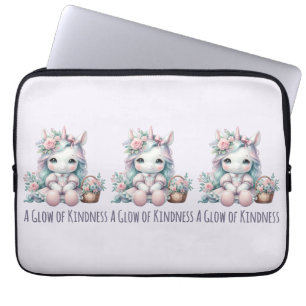 Pastel Kawaii Eenhoorn Pop met Bloemenmand Laptop Sleeve