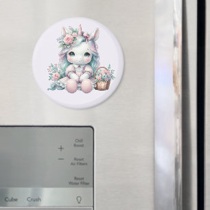 Pastel Kawaii Eenhoorn Pop met Bloemenmand Magneet