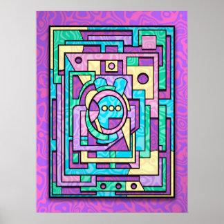 Pastel Kawaii Geometrisch Abstract Doolhof Poster
