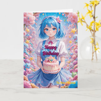 Pastel Kawaii Girl Cake Celebration Kaart