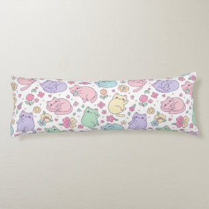 Pastel Kawaii Katten en Bloemen Patroon Lichaamskussen