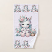 Pastel Kawaii Unicorn Doll with Flower Basket Bad Handdoek (Handdoek)