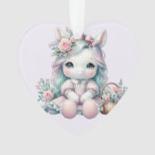 Pastel Kawaii Unicorn Doll with Flower Basket Ornament (voorkant)