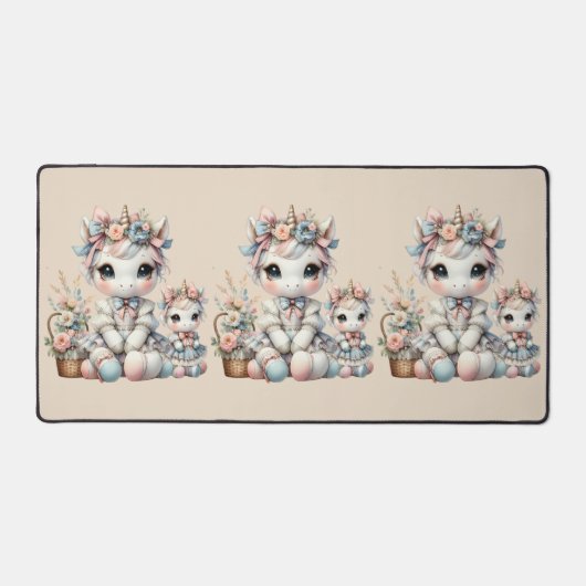 Pastel Kawaii Unicorne Mère Fille Duo Beige (Recto)