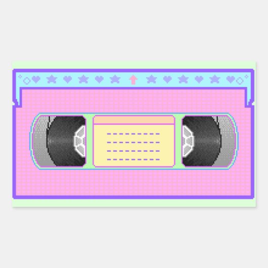 Pastel kawaii VHS vaporwave pixel art Rechthoekige Sticker (Voorkant)