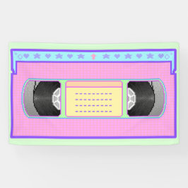 Pastel kawaii VHS vaporwave pixel kunst Spandoek