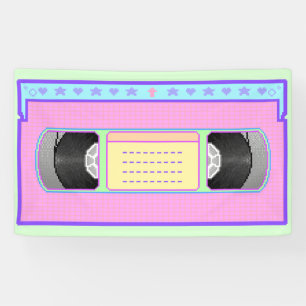 Pastel kawaii VHS vaporwave pixel kunst Spandoek
