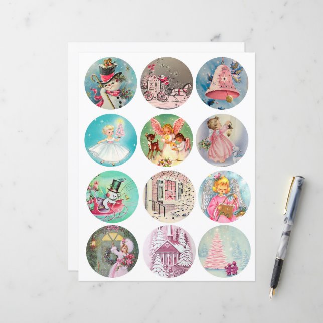 Pastel Kerst Cirkels 2,5 inch Clipart (Voorkant / Achterkant in situ)
