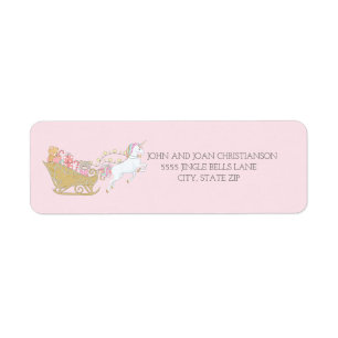 Pastel Kerst Eenhoorn Sinterklaas slee Etiket