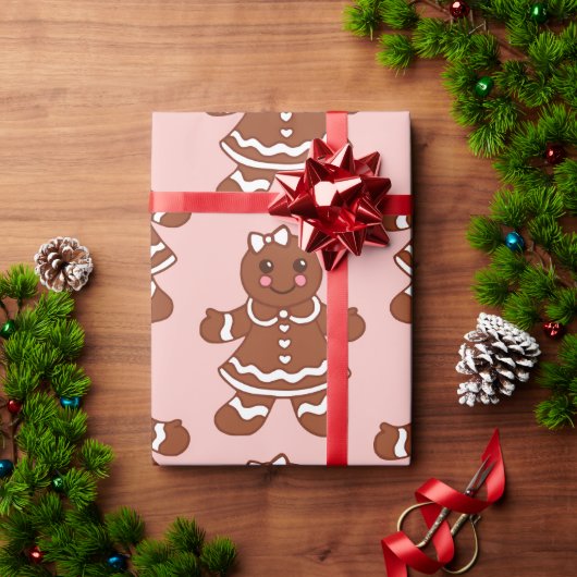 Pastel Kerst Gingerbread Meisjes Wrapping Paper Cadeaupapier (Feestdagen Geschenken)