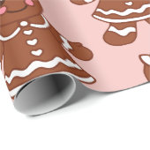 Pastel Kerst Gingerbread Meisjes Wrapping Paper Cadeaupapier (Rol Hoek)