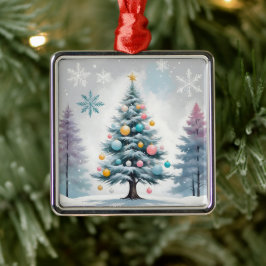 Pastel Kerst met Blauwe Lila Bomen - Ornamenten