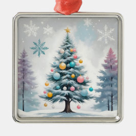 Pastel Kerst met Blauwe Lila Bomen - Ornamenten