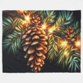 Pastel Kerst Vakantie String Licht Pinecone Fleece Deken (Voorkant (Horizontaal))