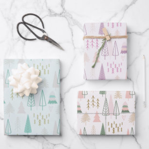  Pastel Kerstbomen Modern Christmas Inpakpapier Vel