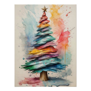 Pastel kerstboom: Abstracte olieverfschilderij Perfect Poster
