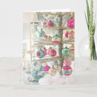 Pastel Kerstboom met Vintage Ornamenten Kaart