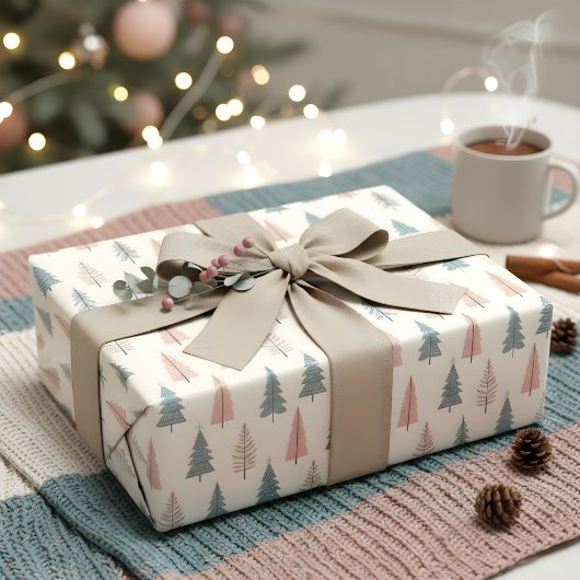 Pastel kerstboom patroon cadeaupapier