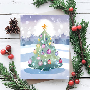 Pastel Kerstboom Waterverf Geschilderde Kerst Feestdagenkaart