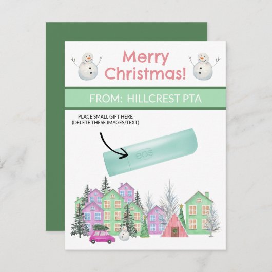 Pastel Kerstdorp, Gepersonaliseerde Gifting Kaart (Voorkant / Achterkant)