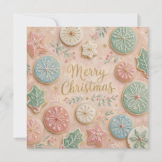 Pastel Kerstkoekjes Prettig Kerstfeest Sneeuwvlok Kaart
