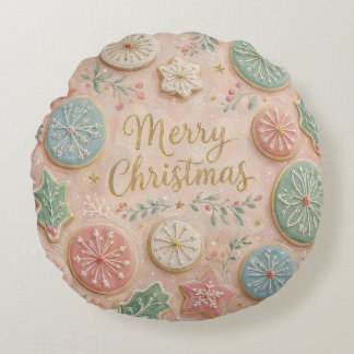 Pastel Kerstkoekjes Prettig Kerstfeest Sneeuwvlok Rond Kussen