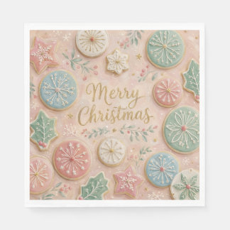 Pastel Kerstkoekjes Prettig Kerstfeest Sneeuwvlok Servet