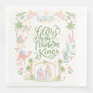 Pastel Kerststal   Eer aan de pasgeboren Koning Servet