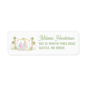 Pastel Kerststal Kerstmis Etiket