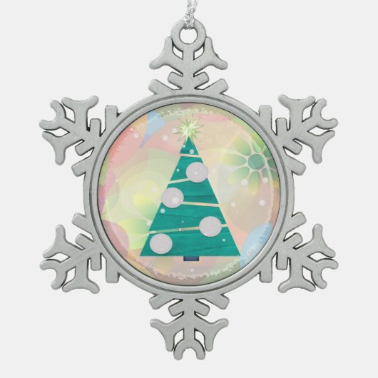 Pastel Kerstvakantie Tin Sneeuwvlok Ornament (Voorkant)