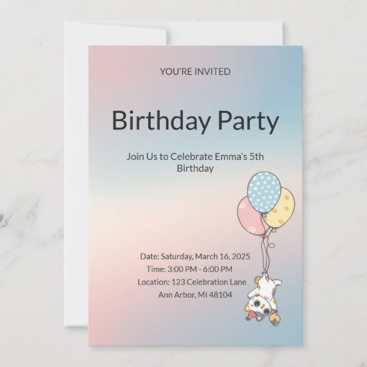 Pastel Kids Birthday Invitation (Devant)