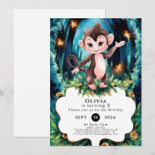 Pastel Kinder Aap Verjaardag Kaart (Voorkant / Achterkant)