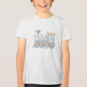 Pastel Klassieke Stoomtrein Motor Illustratie Tri-Blend Shirt